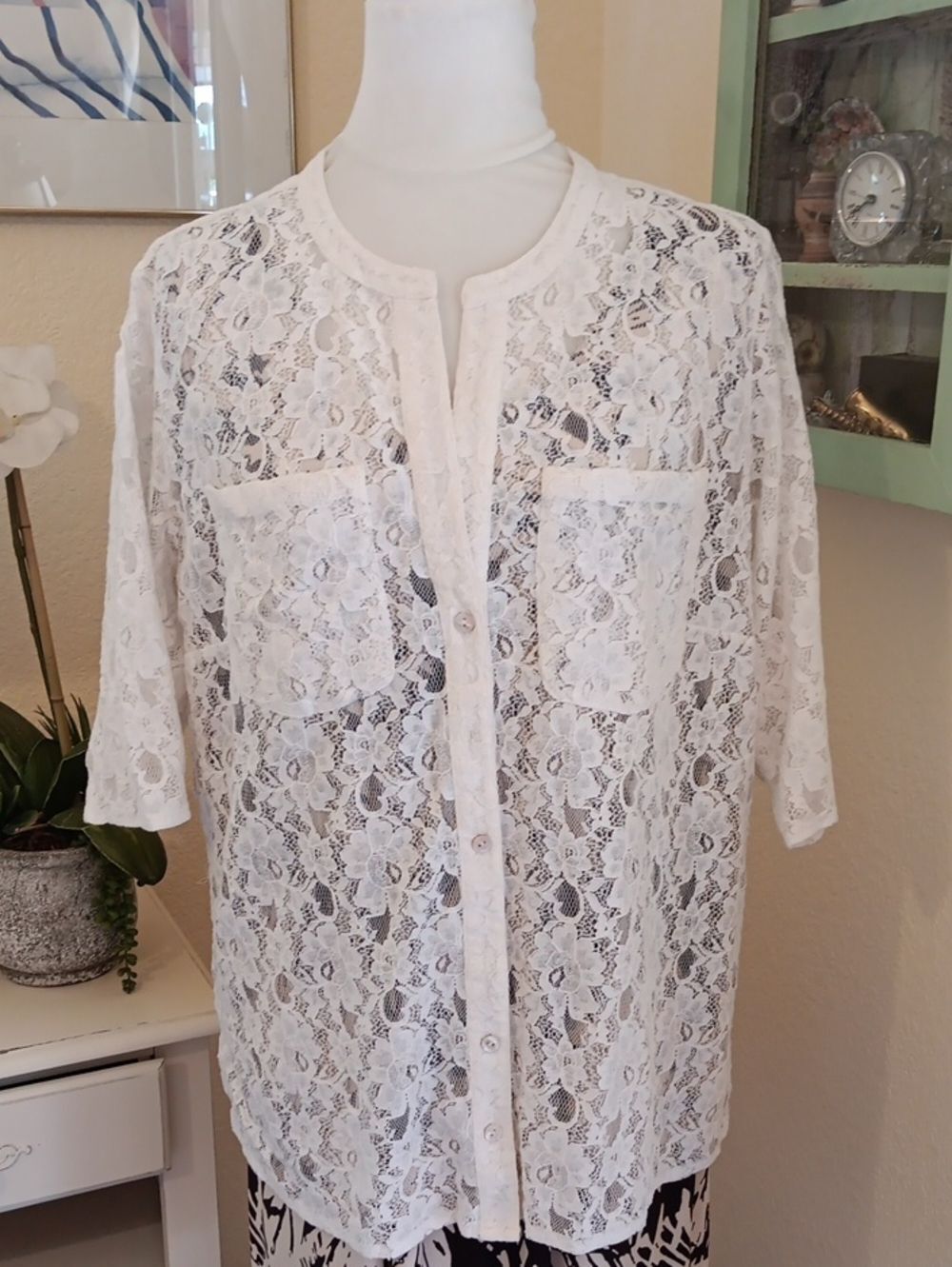 Soft Surroundings Lace Top/Jacket  in Ivory